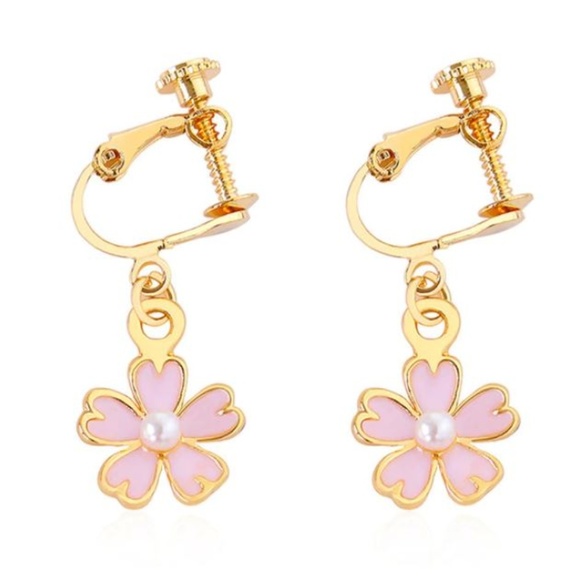 Cute4less2012 Jewelry - 5/$24 Pink Flower Cork Screw Clip On Earrings